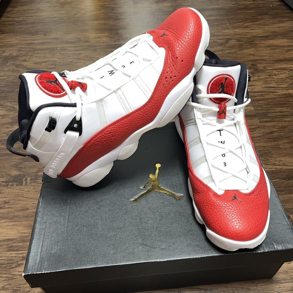 Size 12 Air Jordan 6 Rings White Black University Red Shoes Excellent Condition